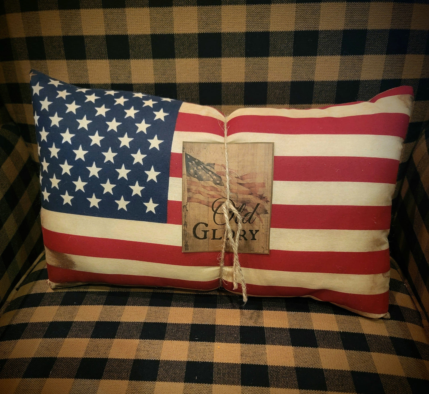 #1028 Primitive Old Glory Pillow with Paper Card