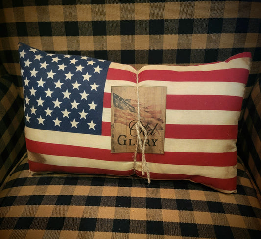 #1028 Primitive Old Glory Pillow with Paper Card